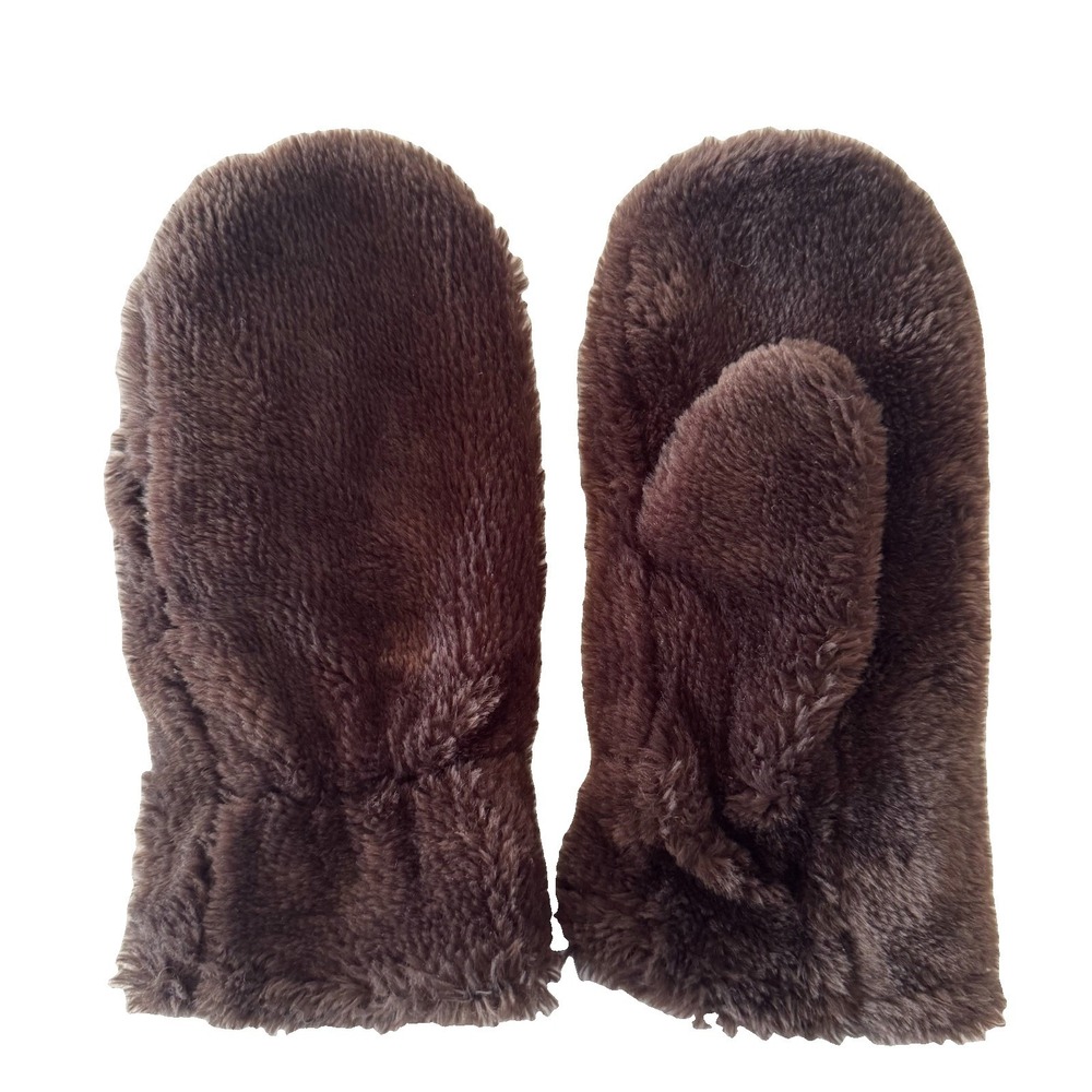 Faux Fur Thick Plush Lined Winter Mittens Cold Weather Gloves Chocolate Brown - Picture 1 of 3